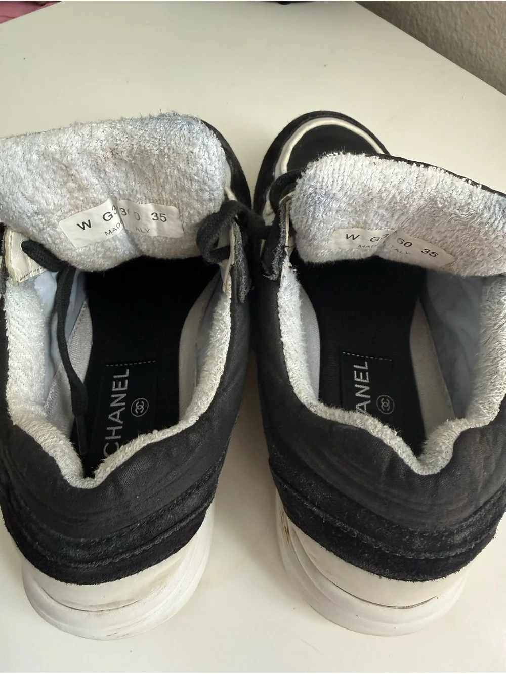CHANEL Black and White Logo Sneakers